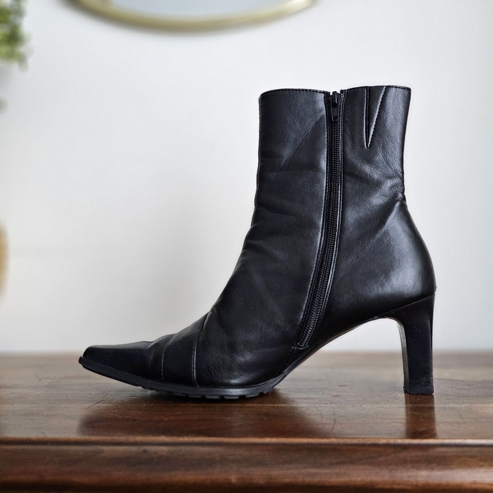 🖤 Paul Green Black Leather Ankle Boots Austria Made Heeled Square Toe Buckle - Picture 7 of 16